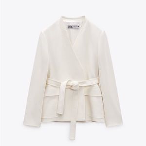 Zara nwt linen jacket blazer casual with waist tie belt